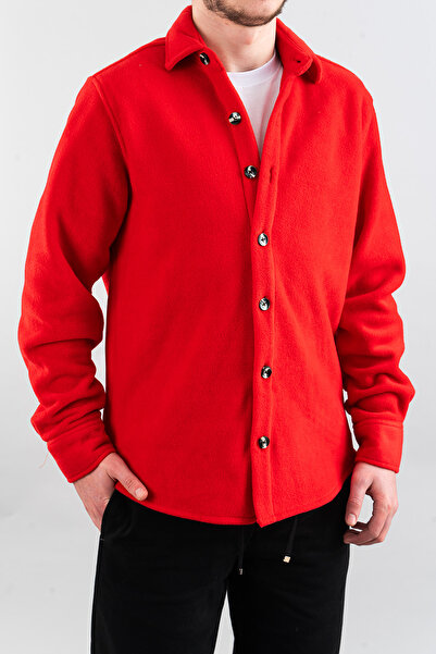 bombe Slim Fit Erkek Oduncu Polar Gömlek Kırmızı