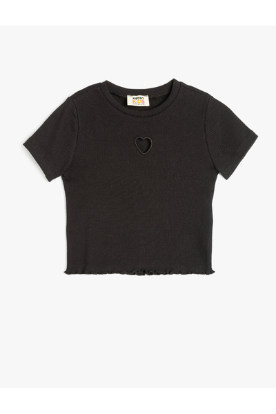 Koton Памучна тениска с къс ръкав и кръгло деколте с детайли в сърцевина