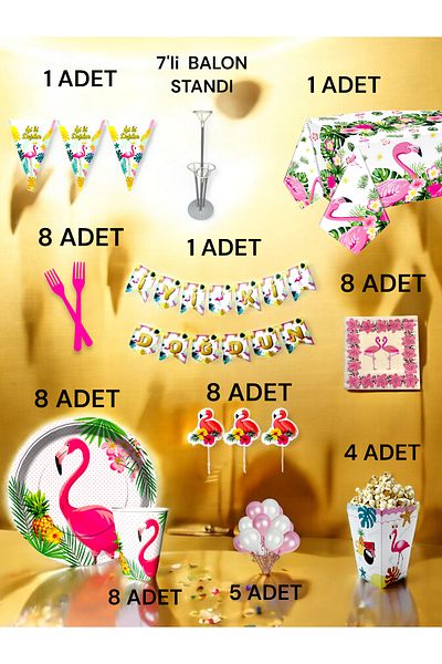 VibeHome Flamingo Themed 2XL Pack for 8 - Birthday Party and Fun Events