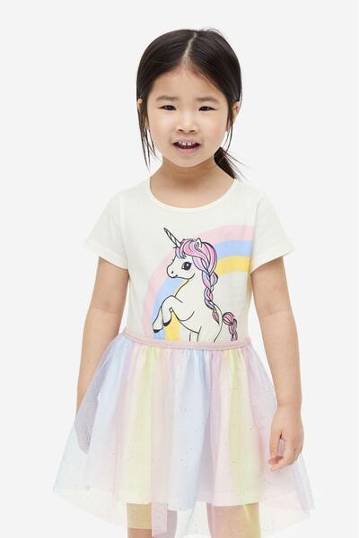 minibambi Devojčina jednorog Sa deznom Pamuk komad Postavljeno haljina mešovita