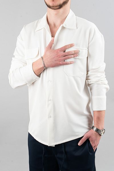 bombe White Slim Fit Scuba Men's Shirt