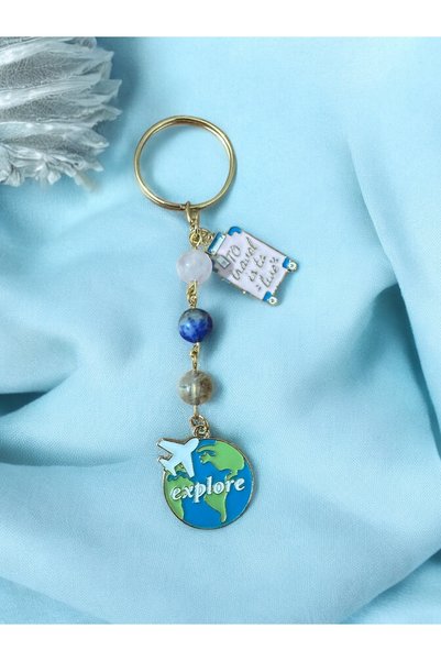 Sunshe Atelier Traveler's Manifest Natural Stone Keychain (Citrine-Pink Quartz-Lapis Lazuli)(Abundance-Love-Communication)