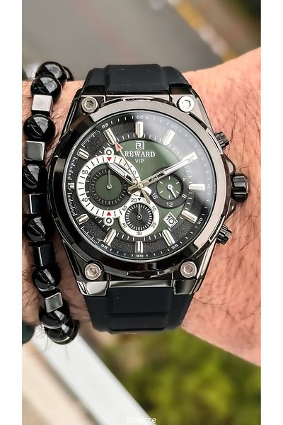 Reward Brand Black Silicone Band, Functions Active Men's Wrist Watch+Bracelet