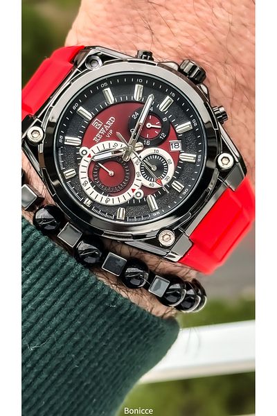 Reward Brand Red Silicone Band, Functions Active Men's Wrist Watch+Bracelet
