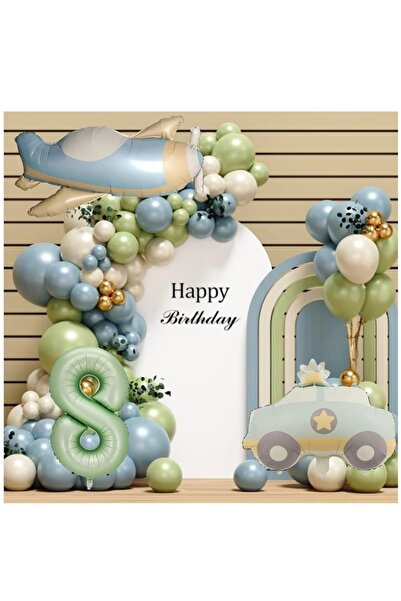 BİDOLUMUTLULUK Retro Renk Uçak Polis Arabalı Folyo Balon Seti Parti Eğlence K...