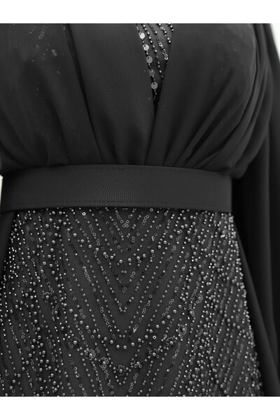 Modamorfo Βραδινό φόρεμα σιφόν με λεπτομέρεια με χάντρες και παγιέτες - Μαύρο
