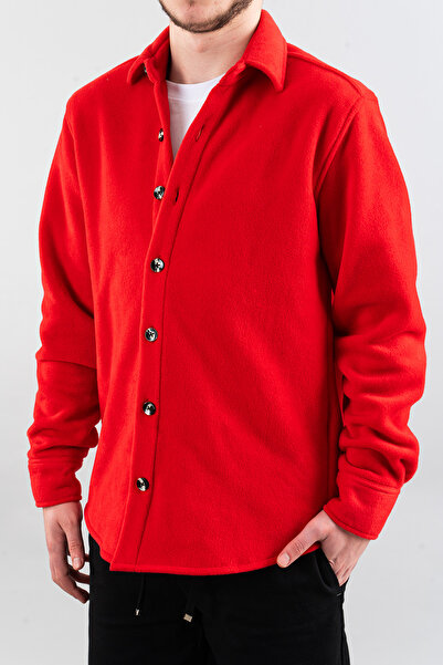 bombe Slim Fit Erkek Oduncu Polar Gömlek Kırmızı