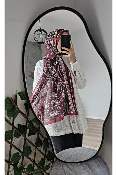Merwiss Etnik Retro Desenli Bordo-krem Şal