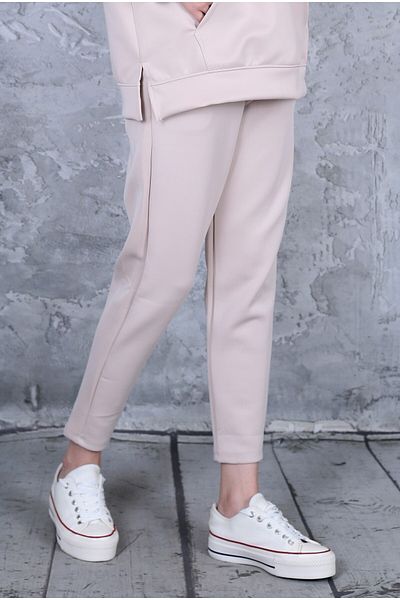 Lamirella Women's Stone Color High Waist Carrot Cut Pocket Scuba Pants