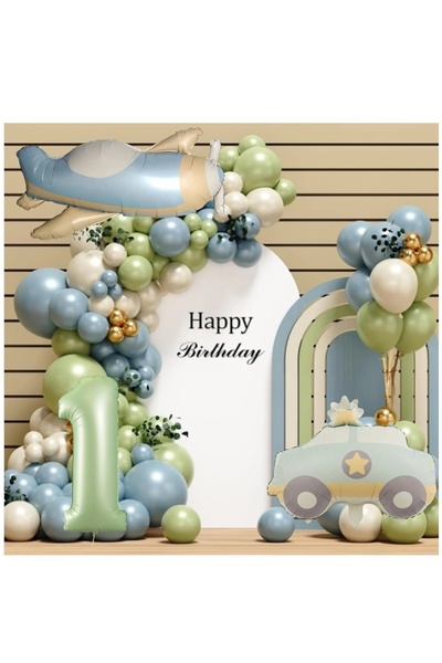 BİDOLUMUTLULUK Retro Renk Uçak Polis Arabalı Folyo Balon Seti Parti Eğlence Kutlama