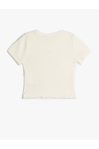 Koton Cotton Heart Detail Short Sleeve Crew Neck Basic Crop T-Shirt