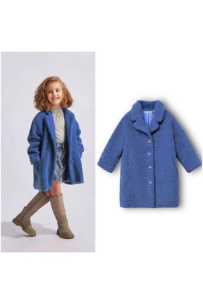 minibambi Navy Blue Girls' Plush Teddy Coat