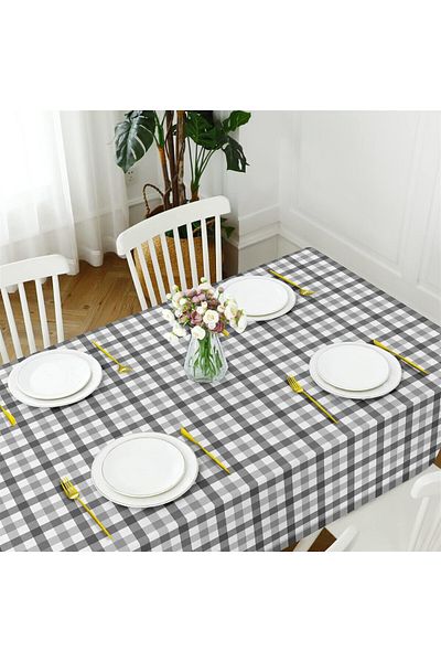 Evim Canvas Checkered Liquid Proof Stain Resistant Tablecloth Dark Gray