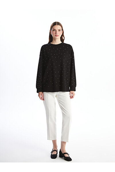 LC Waikiki Özmarka New Season Crew Neck Shiny Stone Oversized Women's Sweatshirt