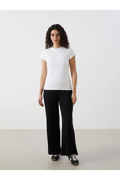 LC Waikiki Γυναικείο παντελόνι LCW Modest μαύρο ελαστικό μέσης με φαρδύ πόδι