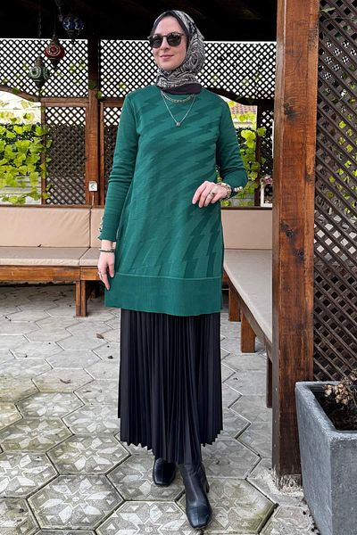 Rabia Şamlı Σμαραγδένιο Πλεκτό Τούνικ