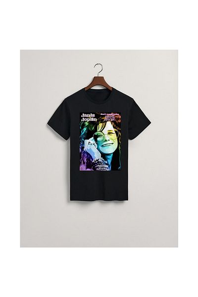 MarkaTurko Tricou Janis Joplin din bumbac pieptănat negru cu design special 2704-60