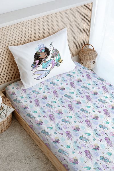 Tuğba Kuğu Single Fitted Sheet Set - Iconic Series - Brunette Mermaid