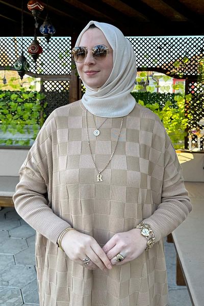 Rabia Şamlı Μπεζ πλεκτό τούνικ Desire