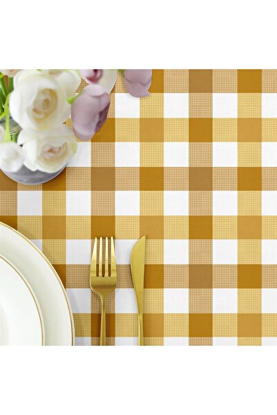 Evim Mustard Canvas Tablecloth - Checked and Liquid Proof