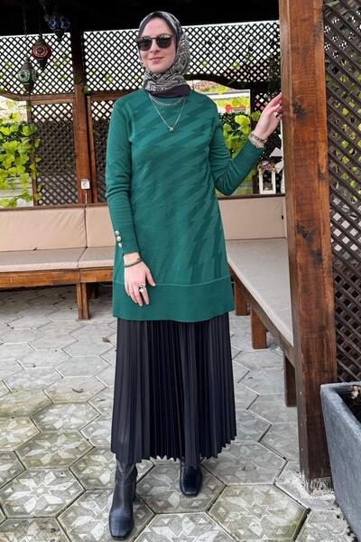 Rabia Şamlı Σμαραγδένιο Πλεκτό Τούνικ