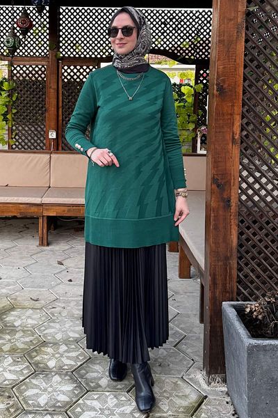 Rabia Şamlı Σμαραγδένιο Πλεκτό Τούνικ