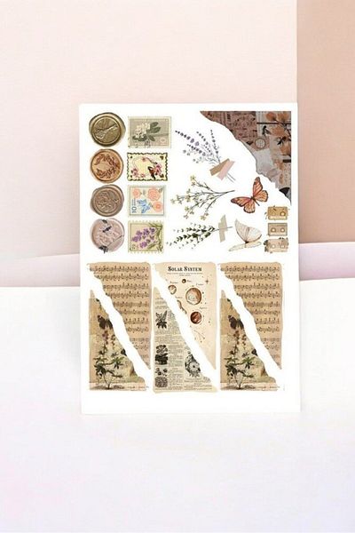 Major Selection Πακέτο με 5 καφέ vintage αυτοκόλλητα - για Bullet Journal Notebook, Ετικέτες φορητού υπολογιστή