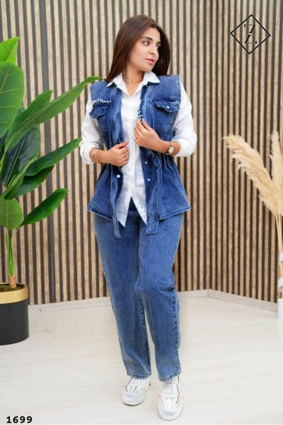 Zümrüt Pearl Detailed Triple Jeans Set - Vest, Shirt and Trousers 1699