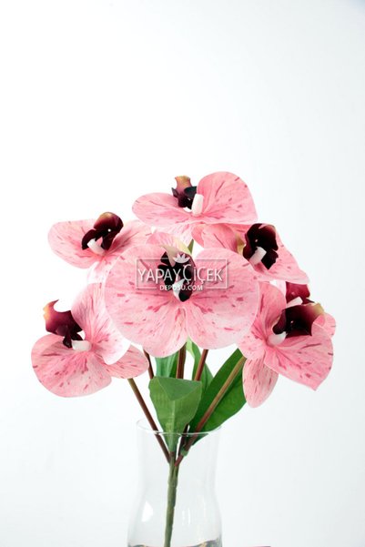 Yapay Çiçek Deposu Yapay 7 Dallı Islak Dokulu Orkide Demeti 40 cm Pembe Benekli