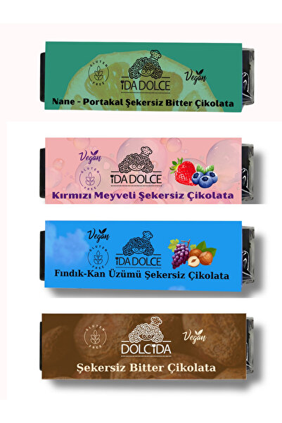 Dolc'ida 4 Çeşit 20 gr Portakal-Nane, Fındık-Kan Üzümü, Kırmızı Meyveli, Bitt...