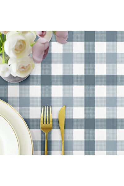 Evim Indigo Tablecloth - Canvas Checked, Liquid Proof and Stain Resistant