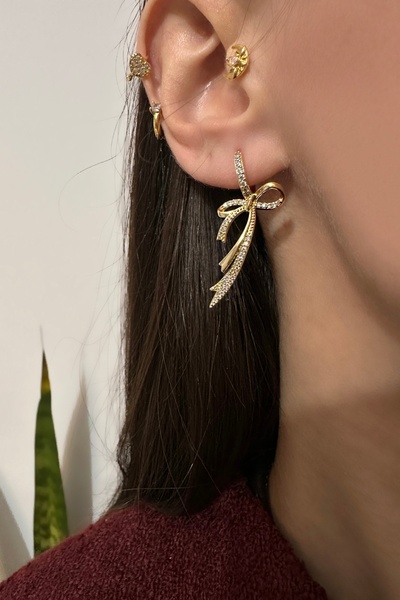 Okko Store Stoned Bow 2 Piece Earrings