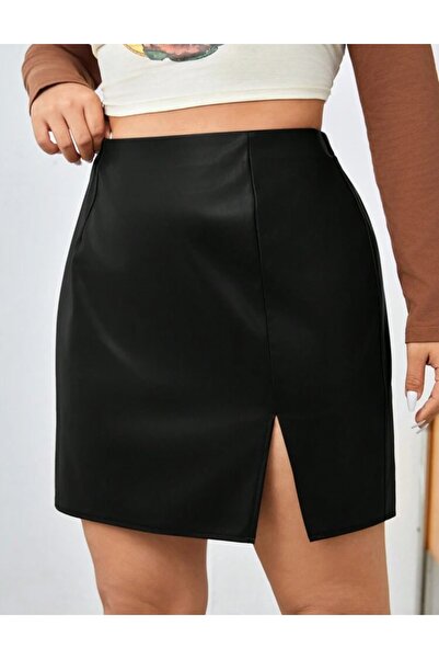 MAROVOAY Τεχνητό δέρμα Φούστα με σχισμή μεγάλου μεγέθους, 50 cm