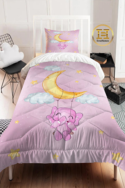 EVSEHOMES طقم لحاف AYDA SWINGING ELEPHANT PINK (لحاف - غطاء وسادة)