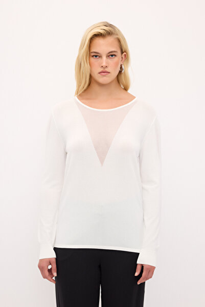 Love My Body Yakası File Detaylı Triko Bluz