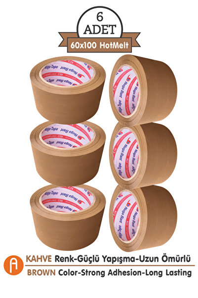 Nuga Bant 60x100 Kahverengi (Taba) - (6 ADET) | HotMelt Güçlü Yapışkanlı Koli Bandı