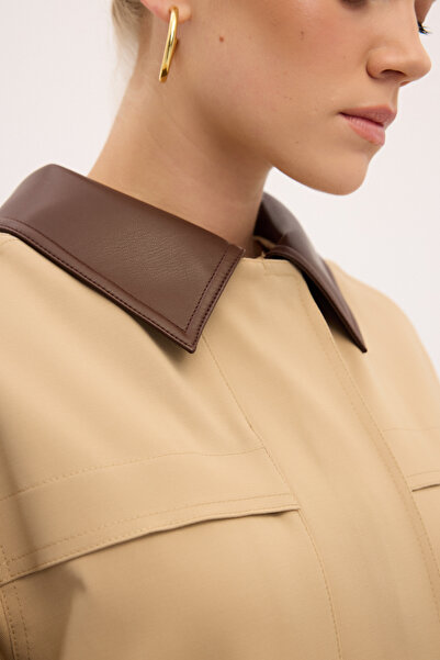 Love My Body Deri Detaylı Trençkot