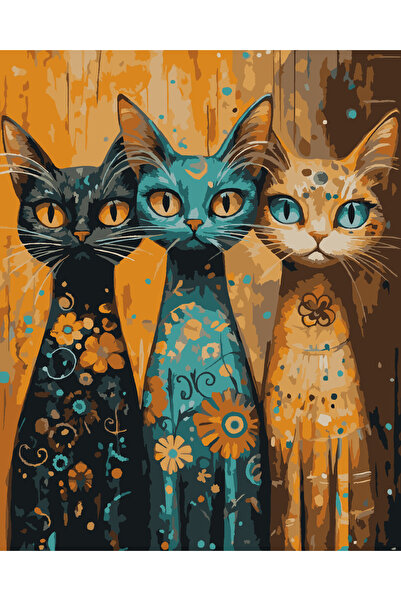 Tuval Dünyası Sayılarla Boyama Seti Kediler Desen Fırça Ve Boyalar Birlikte E...