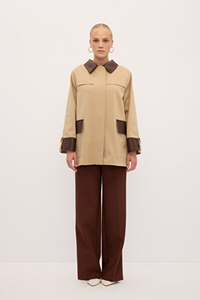 Love My Body Deri Detaylı Trençkot