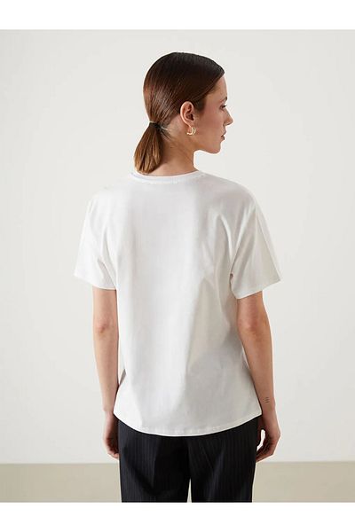 LC Waikiki Lcw Vision Ecru Crew Neck Printed Women's T-Shirt