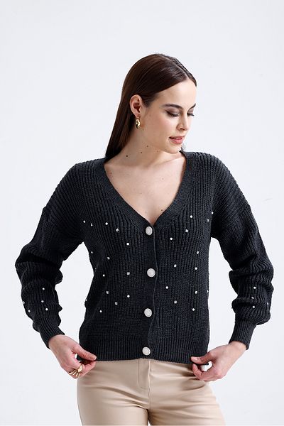 Get Crazy Women's Cardigan with Buttons and Pearls