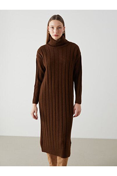 LC Waikiki Brown Turtleneck Women's Knitwear Dress