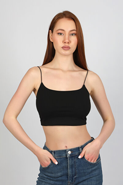 Şenay Rope Hanging Crop Lined Economy Pack of 2 White Black Quality Lycra Bustiers