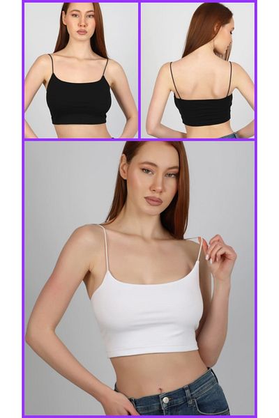 Şenay Ιμάντας σχοινιού CROP LINED 2 οικονομική συσκευασία λευκό μαύρο μπουστάκι λύκρα καλής ποιότητας