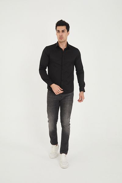 jack carisma Мъжка риза Slim Fit от сатен, памук и ликра със скрити копчета
