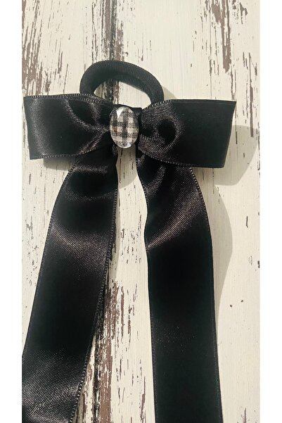 Bright3 مشبك على شكل فيونكة من الساتان الأسود، مشبك مطاطي أسود من الحجر المربع