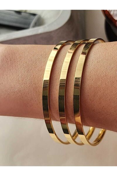 ZÜLİSCH ÇELİK KALIN AJDA BİLEZİK 3 LÜ DÜZ GOLD PASLANMAZ SUYA DAYANIKLI
