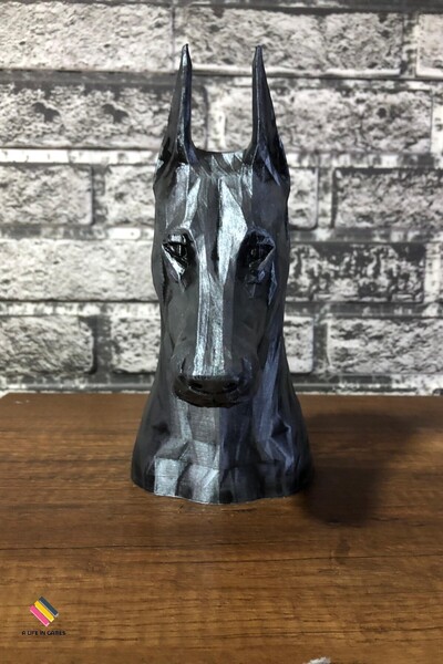 a life in games Doberman Figür - Masaüstü Ev Ofis Dekor Silver Renk Heykel Büst | Tv Arkası Ve - Dekorasyon 22cm Boy