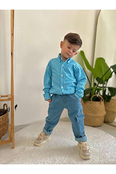 Prime Butik Blue White Gingered Shirt Jeans Pants Boys Suit
