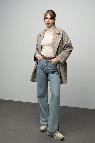Olcay Übergroßer zweireihiger Mantel mit Karomuster - CAMEL 3020